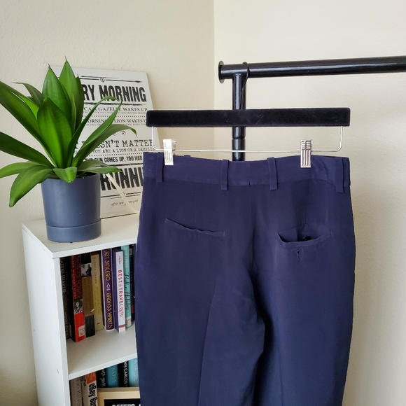 Philip Lim Navy Blue Silk Pleated Flat Front Cropped Pants - Picture 5 of 5